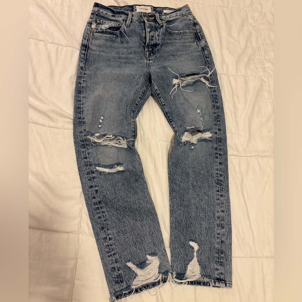 Frame Denim Le Original Distressed Jeans in Cascade Blue Rips | 100% Cotton